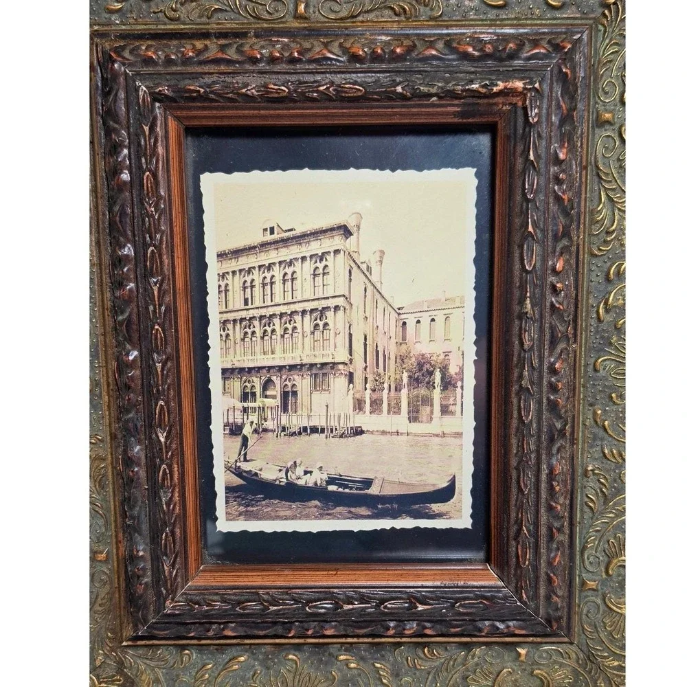 Vintage Ornate Gold Tone Picture Frame Venice Gondola Photo 12x14 Heavy Solid